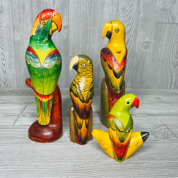 Vintage Accents Vintage Carved Balsa Wood Parrot Statue Bundle Figurines Collectible